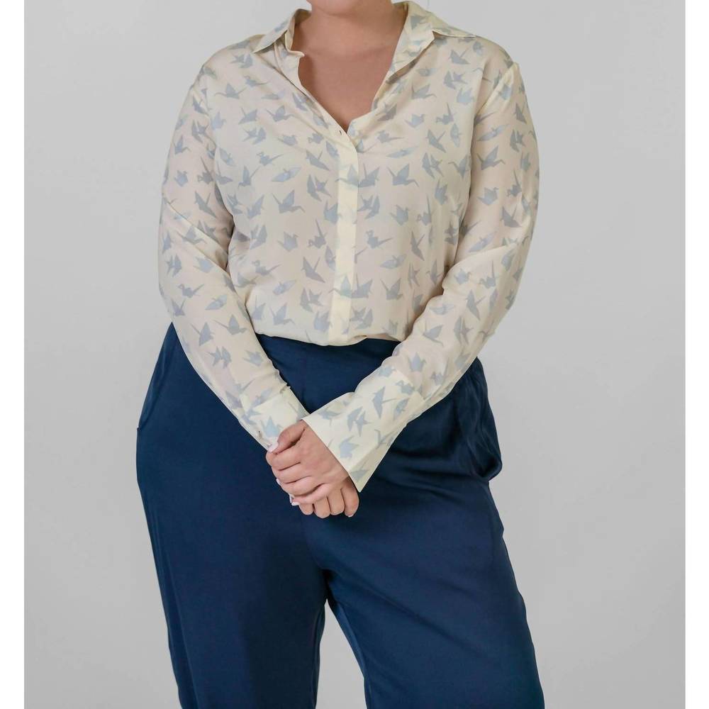 NEW CATHERINE GEE daria french cuff silk blouse in neutral crane